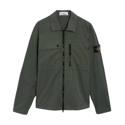STONE ISLAND SS24 Supima Cotton Green Zip-Up Jacket with Chest Pocket for Men. 801510210-V0059