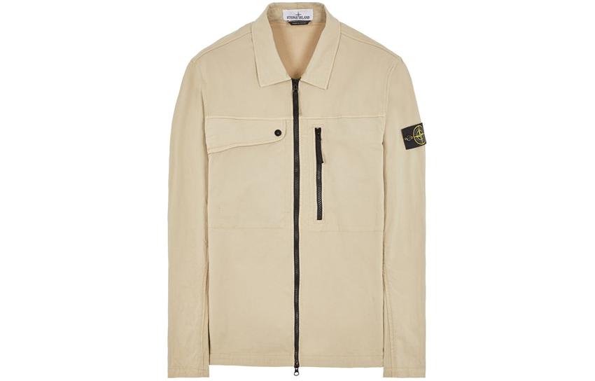 Stone Island SS24 Supima Cotton Sand Color Zip Pocket Jacket for Men 801510210-V0095