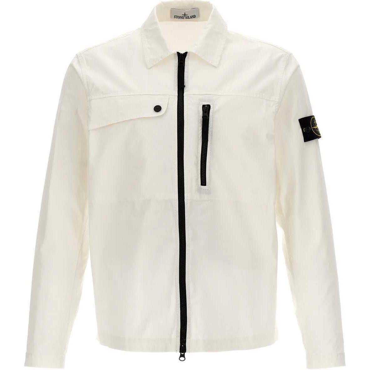 Stone Island SS24 Supima Cotton White Zip Pocket Logo Jacket for Men 801510210-V0001