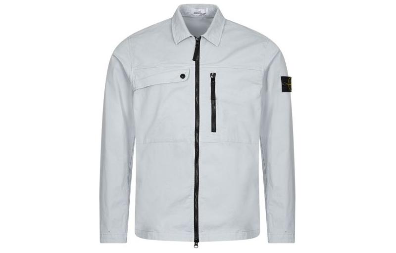 Stone Island SS24 Supima Cotton Zip Jacket Frost Blue Mens 801510210-V0041