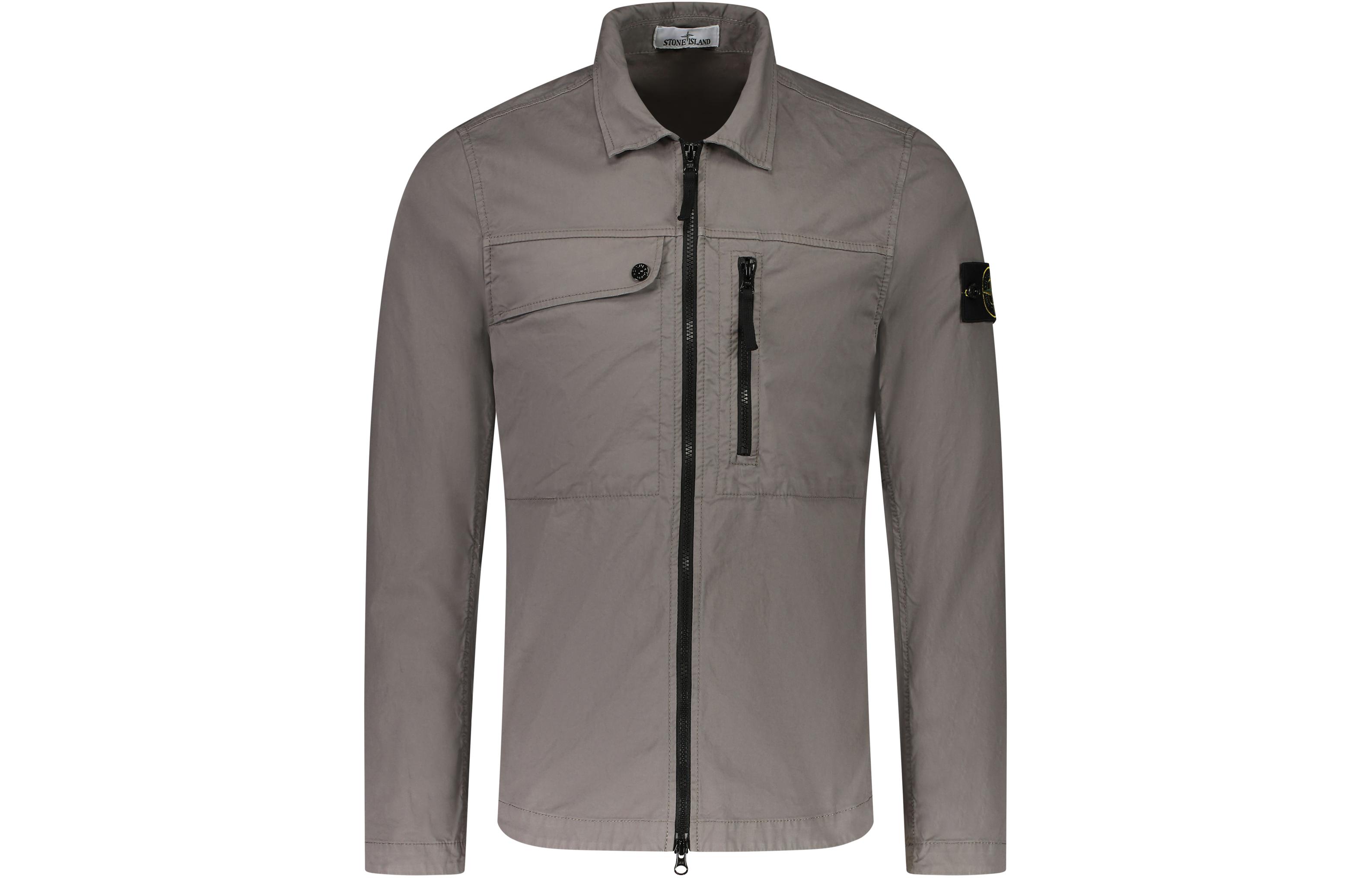 Stone Island SS24 Supima Cotton Zip Pocket Long Sleeve Jacket Dove Grey Mens 801510210-V0092