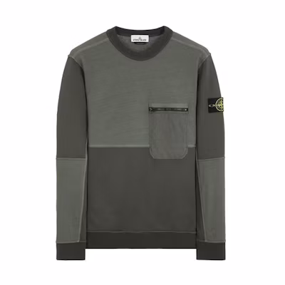 Stone Island SS24 Two-Tone Zip Pocket Crewneck Sweatshirt Olive Green Mens 801565677-V0059