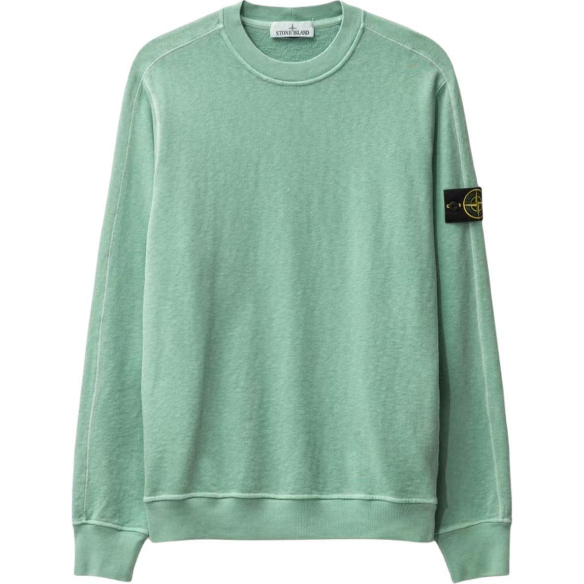 Stone Island SS24 Vintage Washed Logo Crewneck Long Sleeve Sweatshirt Green Mens 801566060-V0152