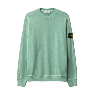 Stone Island SS24 Vintage Washed Logo Crewneck Long Sleeve Sweatshirt Green Mens 801566060-V0152