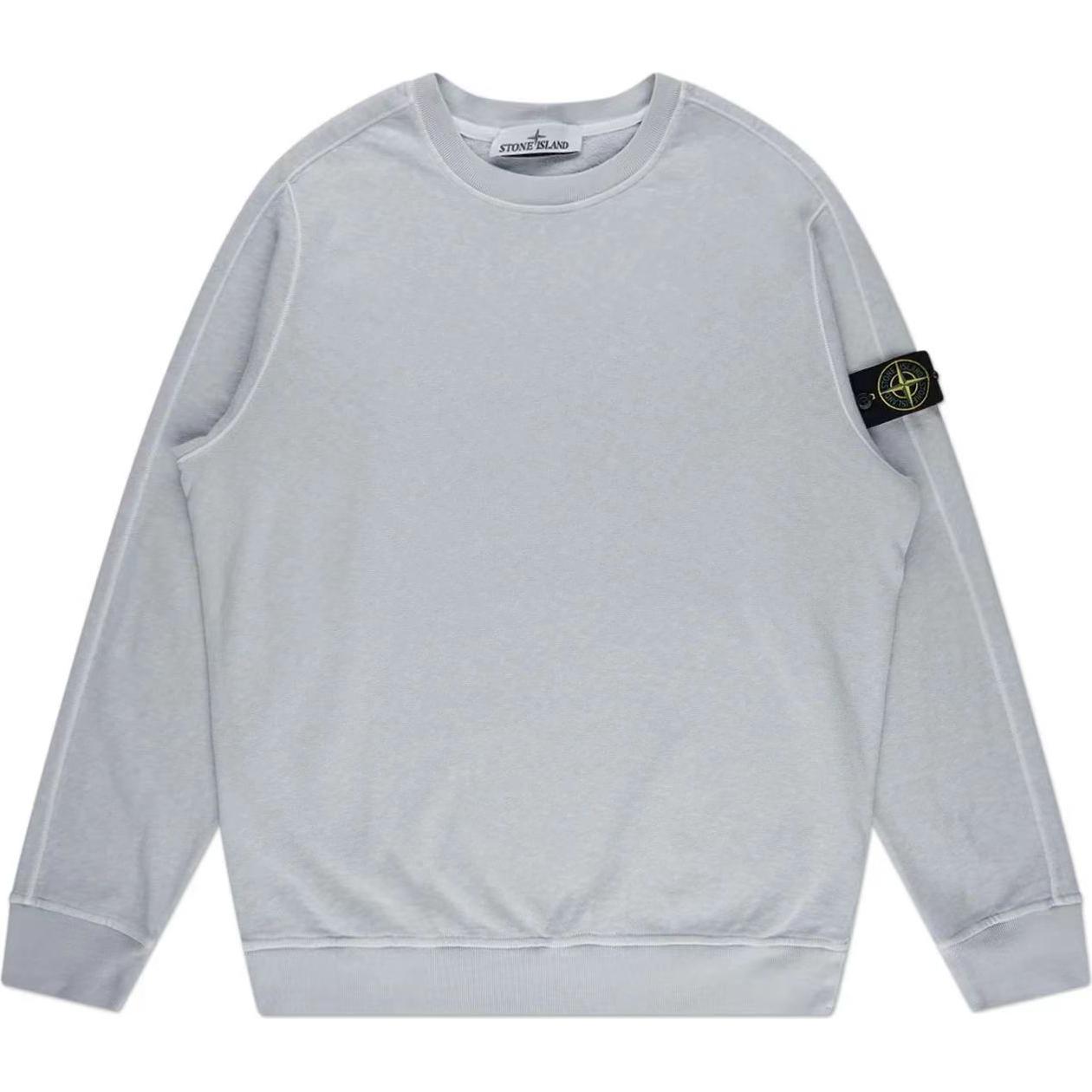 Stone Island SS24 Vintage Washed Logo Crewneck Long-Sleeve Sweatshirt Blue Men 801566060-V0141