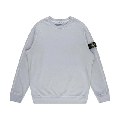 Stone Island SS24 Vintage Washed Logo Crewneck Long-Sleeve Sweatshirt Blue Men 801566060-V0141