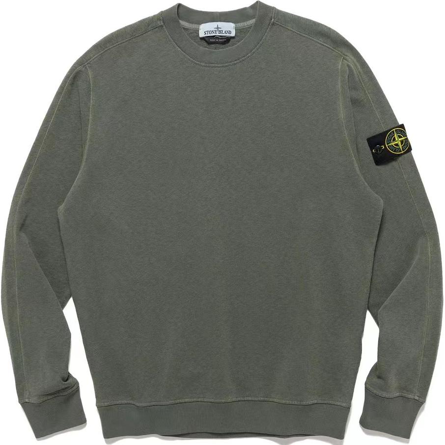 Stone Island SS24 Vintage Washed Logo Crewneck Sweatshirt Olive Green Men’s 801566060-V0159
