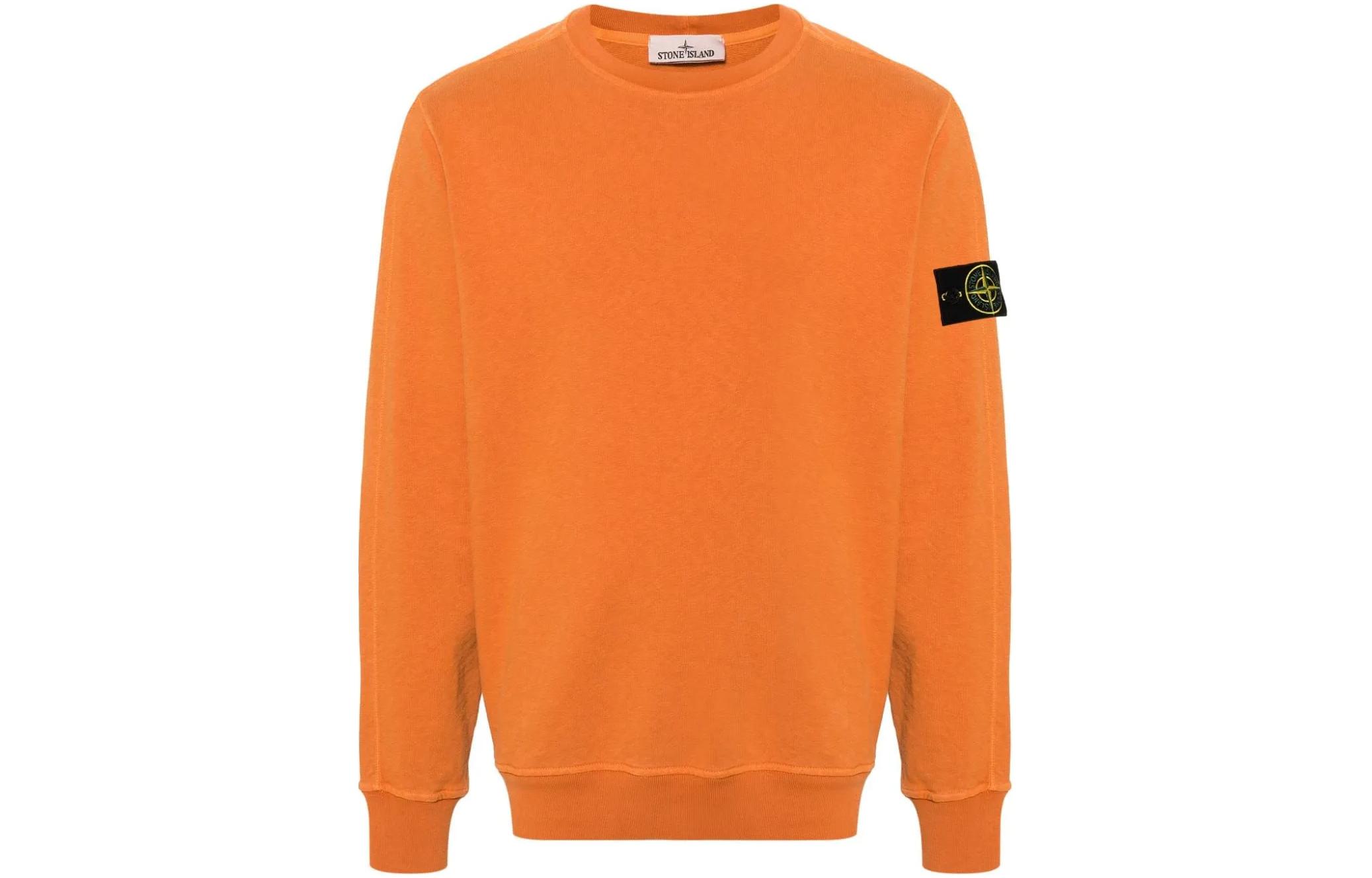 Stone Island SS24 Vintage Washed Logo Crewneck Sweatshirt Orange Men 801566060-V0132