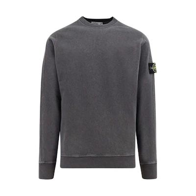 Stone Island SS24 Vintage Washed Logo Crewneck Sweatshirt Dark Grey 801566060-V0165