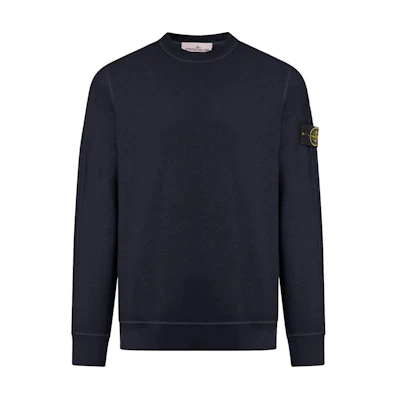 Stone Island SS24 Vintage Washed Logo Crewneck Sweatshirt Navy Blue 801566060-V0020