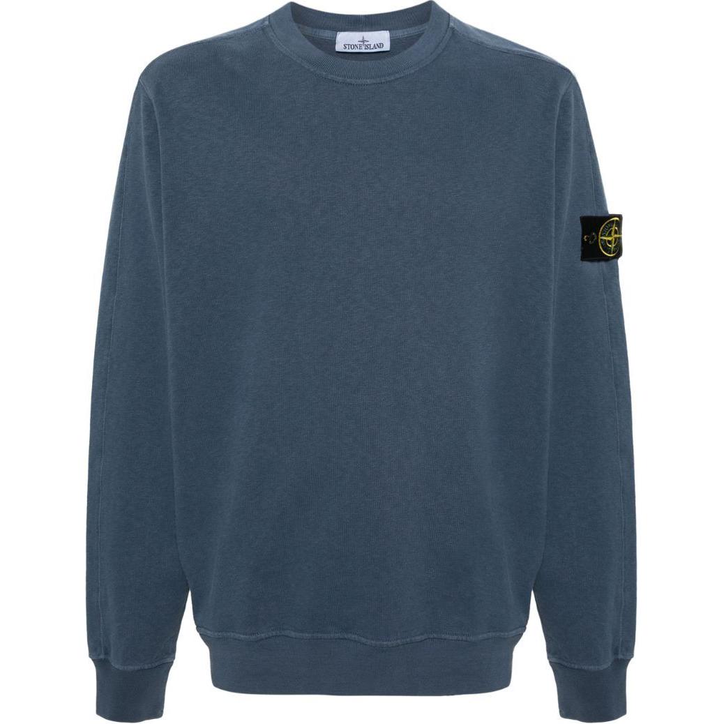 Stone Island SS24 Vintage Washed Logo Crewneck Sweatshirt Men’s Cyan Blue 801566060-V0124