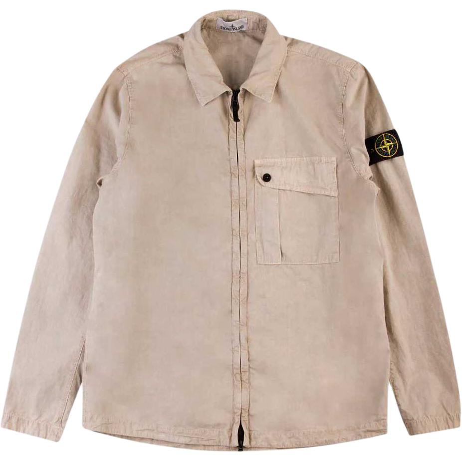 Stone Island SS24 Washed Cotton Zip-Up Shirt Jacket Khaki  Fashion Wear 8015119WN-V0195