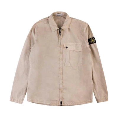 Stone Island SS24 Washed Cotton Zip-Up Shirt Jacket Khaki Fashion Wear 8015119WN-V0195