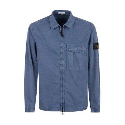 STONE ISLAND SS24 Washed Cotton Zip-Up Shirt Jacket Navy Blue Casual Jacket 8015119WN-V0124
