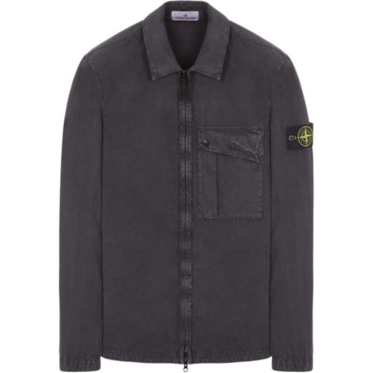 Stone Island SS24 Washed Cotton Zip-Up Shirt Jacket Steel Gray Men’s 8015119WN-0V0165