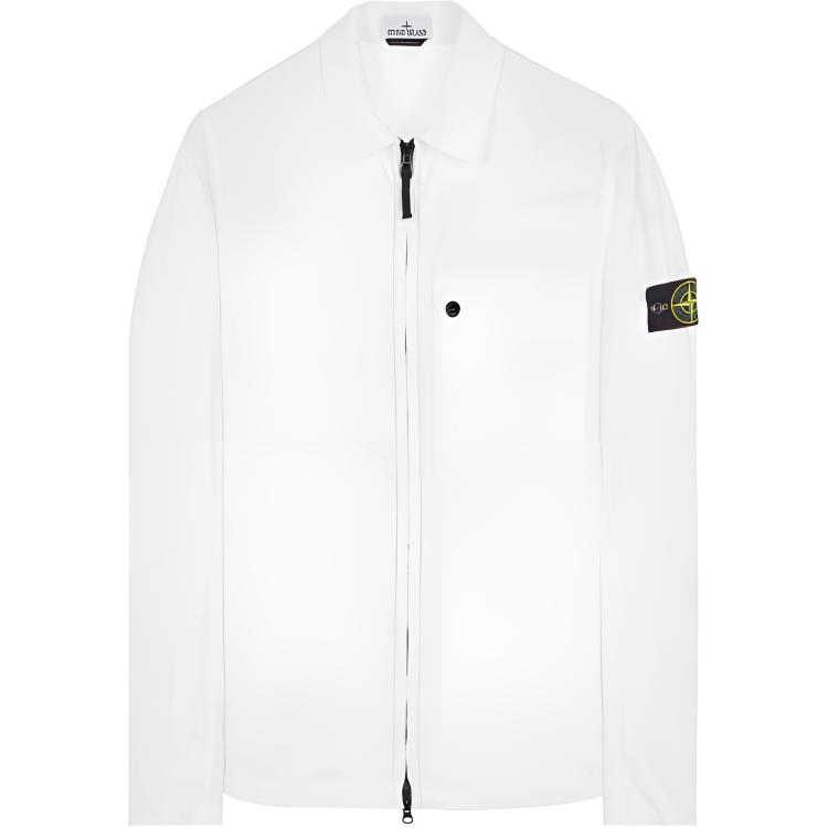 Stone Island SS24 Washed Cotton Zip-Up Shirt Jacket White Menswear 8015119WN-V0001