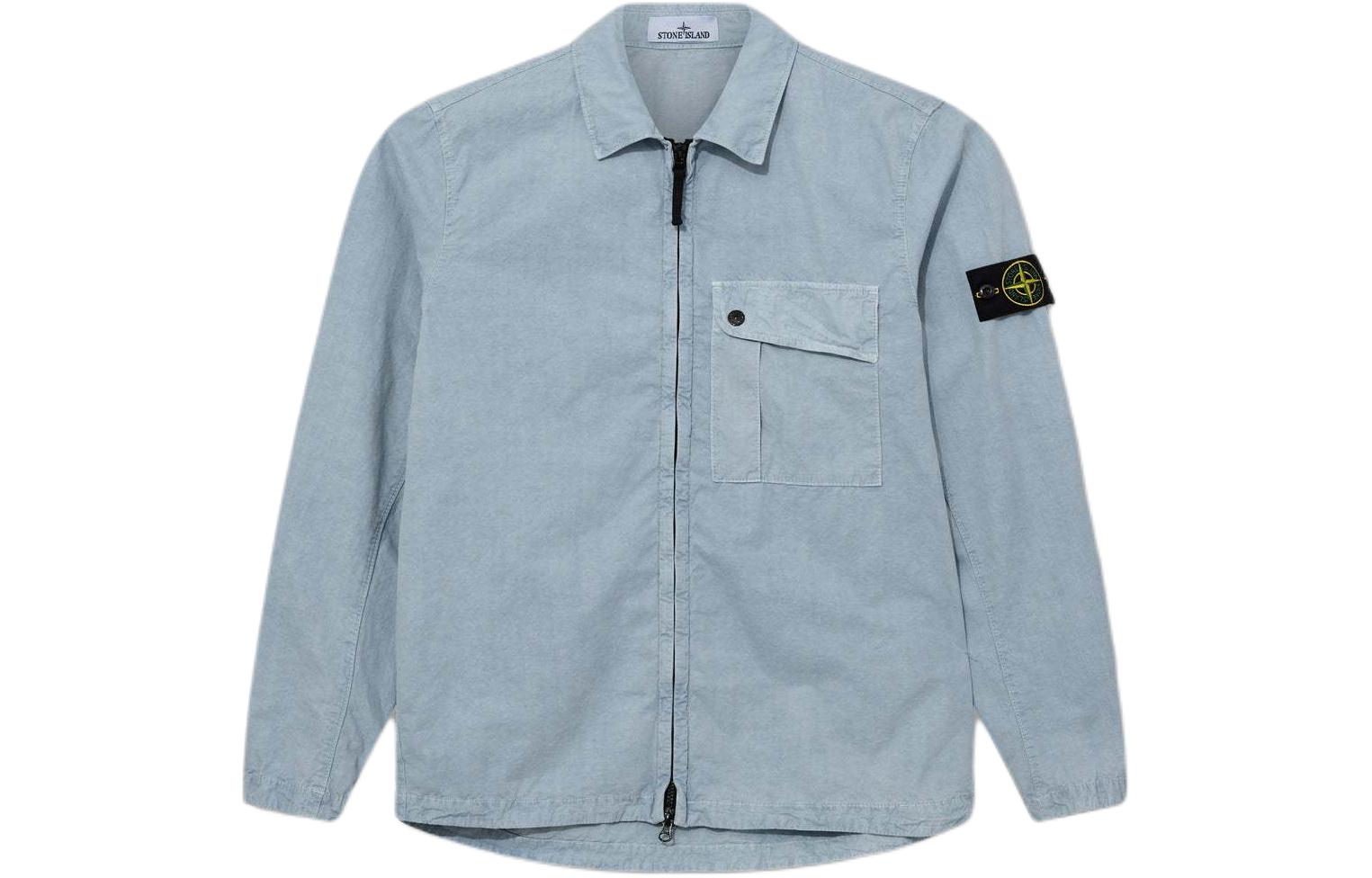 Stone Island SS24 Washed Cotton Zip-Up Shirt Jacket Light Blue 8015119WN-V0141