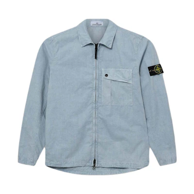 Stone Island SS24 Washed Cotton Zip-Up Shirt Jacket Light Blue 8015119WN-V0141