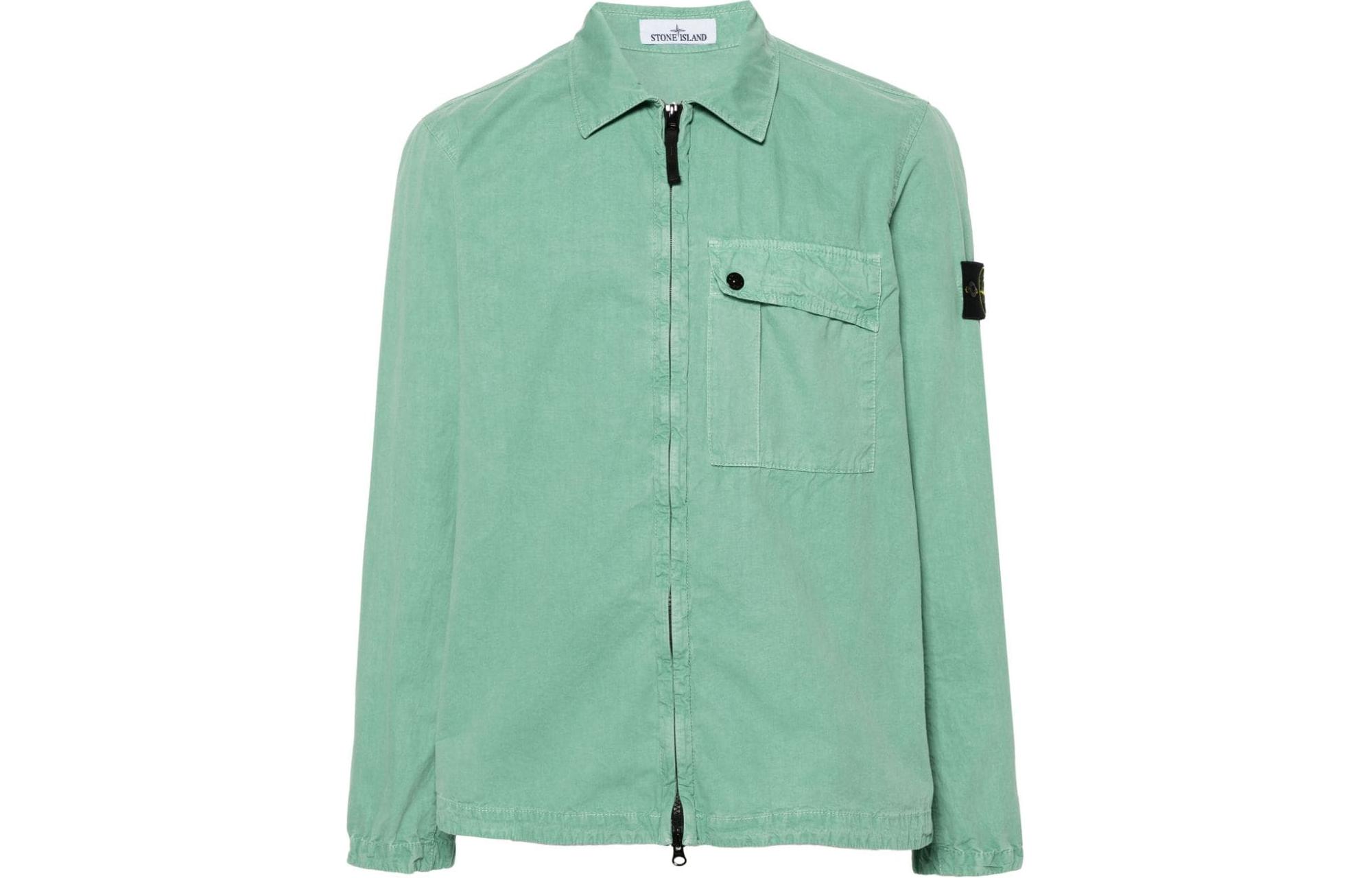 Stone Island SS24 Washed Cotton Zip-Up Shirt Jacket Green 8015119WN-V0152