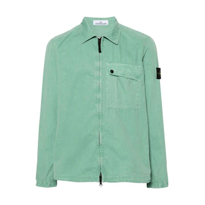 Stone Island SS24 Washed Cotton Zip-Up Shirt Jacket Green 8015119WN-V0152