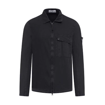STONE ISLAND SS24 Washed Cotton Zip Jacket Shirt with Pockets Black - 8015119WN-V0120