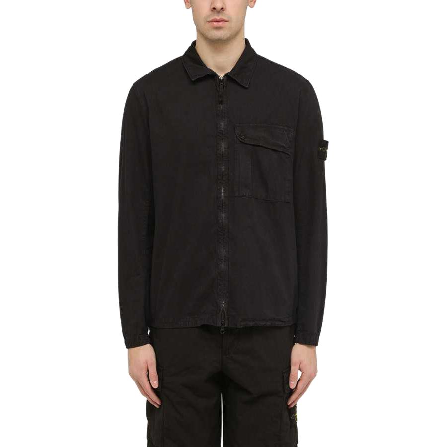 STONE ISLAND SS24 Washed Cotton Zip Jacket Shirt with Pockets Black - 8015119WN-V0120 圖 4
