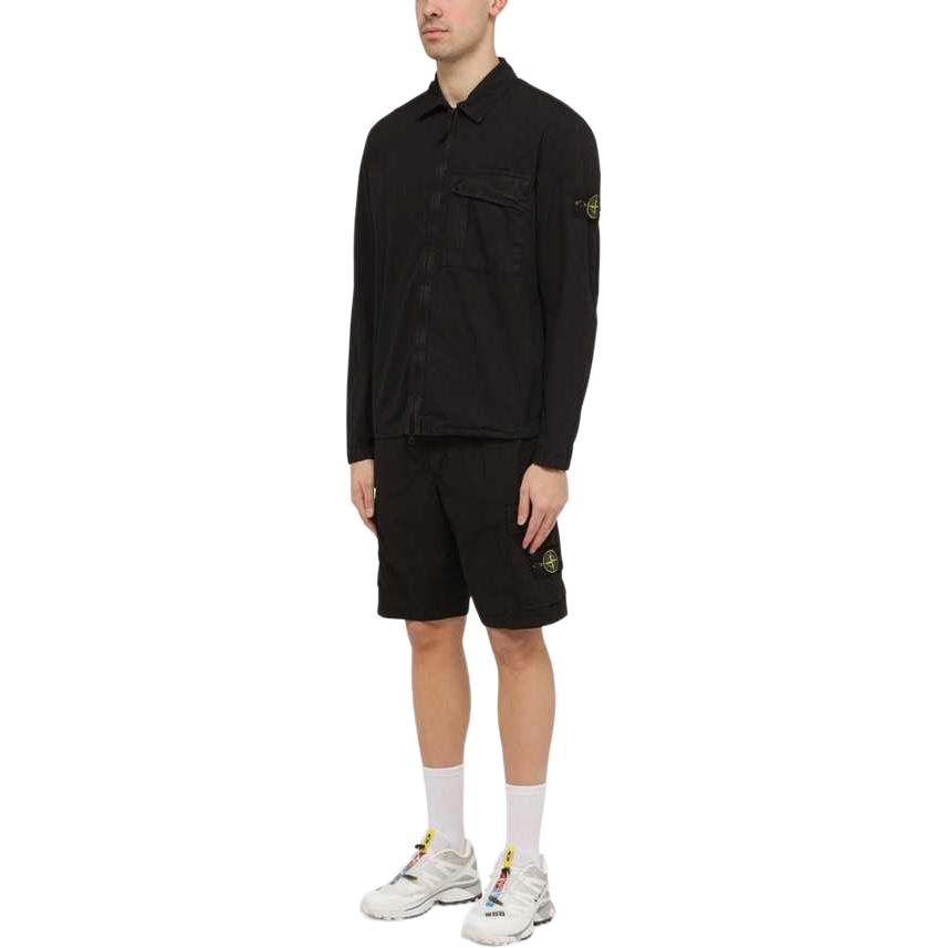STONE ISLAND SS24 Washed Cotton Zip Jacket Shirt with Pockets Black - 8015119WN-V0120 圖 5