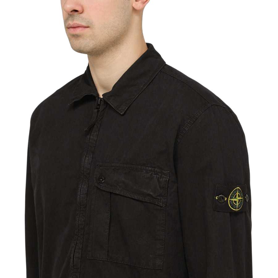 STONE ISLAND SS24 Washed Cotton Zip Jacket Shirt with Pockets Black - 8015119WN-V0120 圖 7