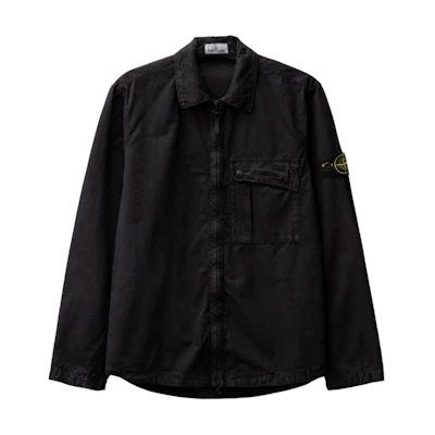Stone Island SS24 Washed Logo Cotton Zip Pocket Long Sleeve Jacket Black . 8015119WN-V0129