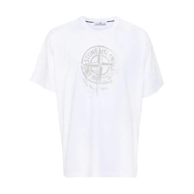 Stone Island SS24 White Compass Logo Print Crewneck T-Shirt Short Sleeve 80152RC87-V0001