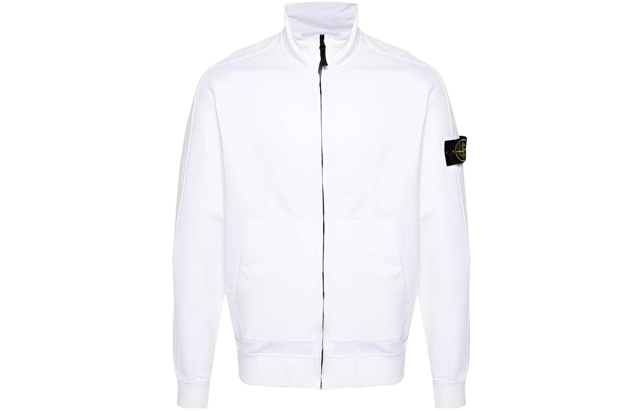 Stone Island SS24 White Logo Zip-Up Jacket for Men 801564952-V0001