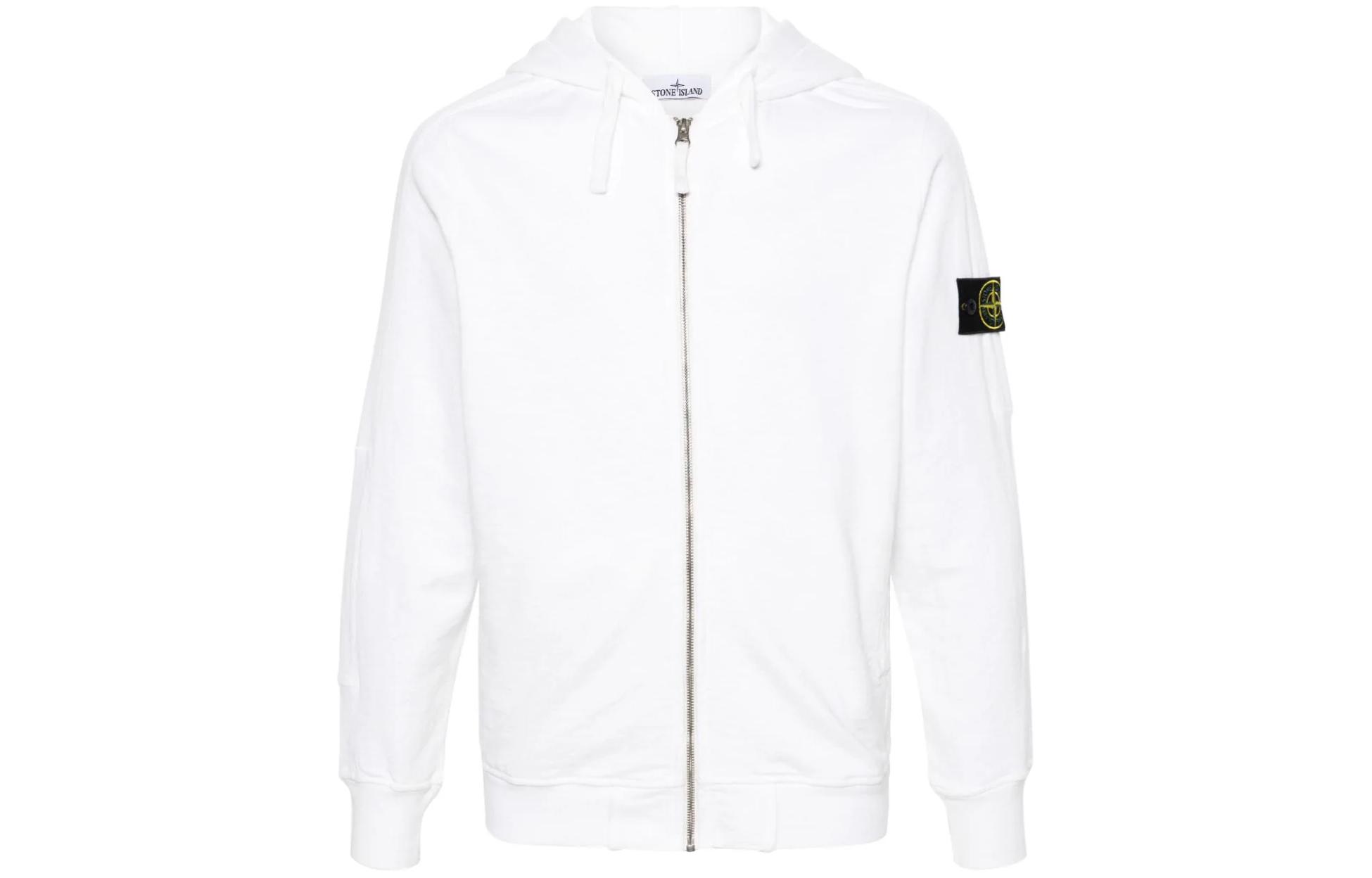 Stone Island SS24 White Slim-Fit Zip-Up Hoodie Long Sleeve 801563160-V0001