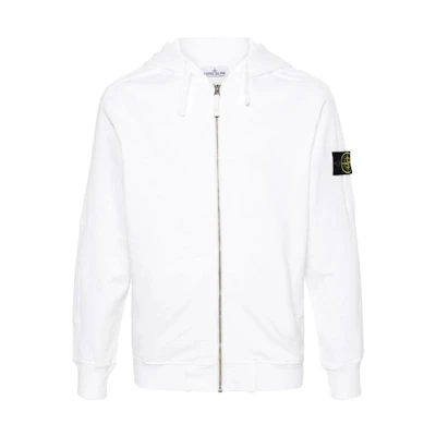 Stone Island SS24 White Slim-Fit Zip-Up Hoodie Long Sleeve 801563160-V0001