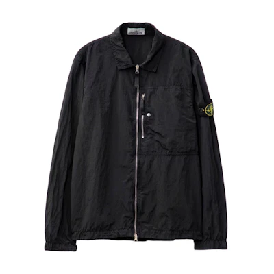Stone Island SS25 Nylon Metal Jacket Black - Collared Zip Long Sleeve K2S151200031S0019-V0029