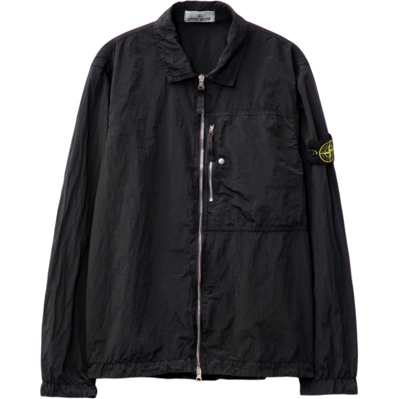 Stone Island SS25 Nylon Metal Jacket Black - Zip-Up with Logo Patch K1S151200005S0019V0029