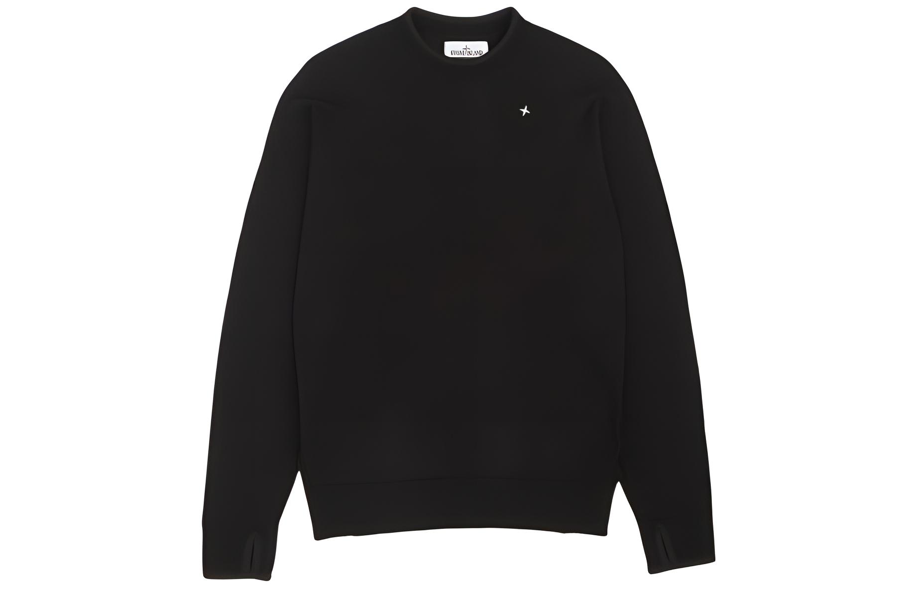 Stone Island Star Logo Crewneck Pullover Sweatshirt Men Black 8015549GA-V0029