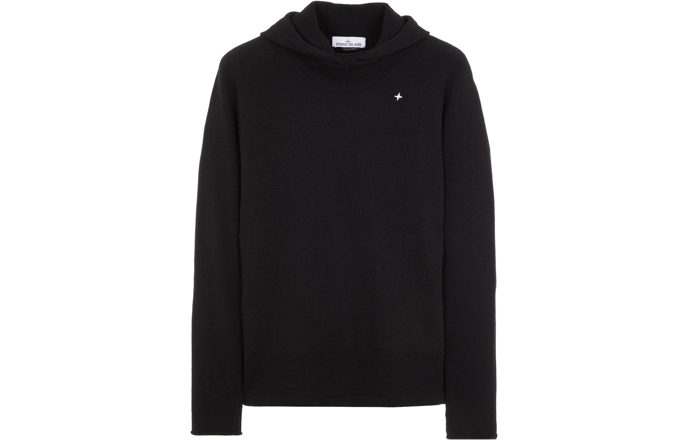 Stone Island Stellina SS23 Black Wool Knit Hoodie with Star Embroidery Unisex 7915550GA-V0029