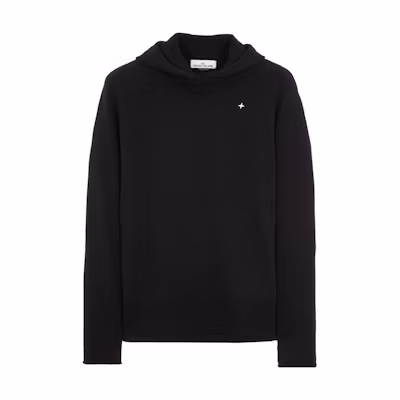 Stone Island Stellina SS23 Black Wool Knit Hoodie with Star Embroidery Unisex 7915550GA-V0029