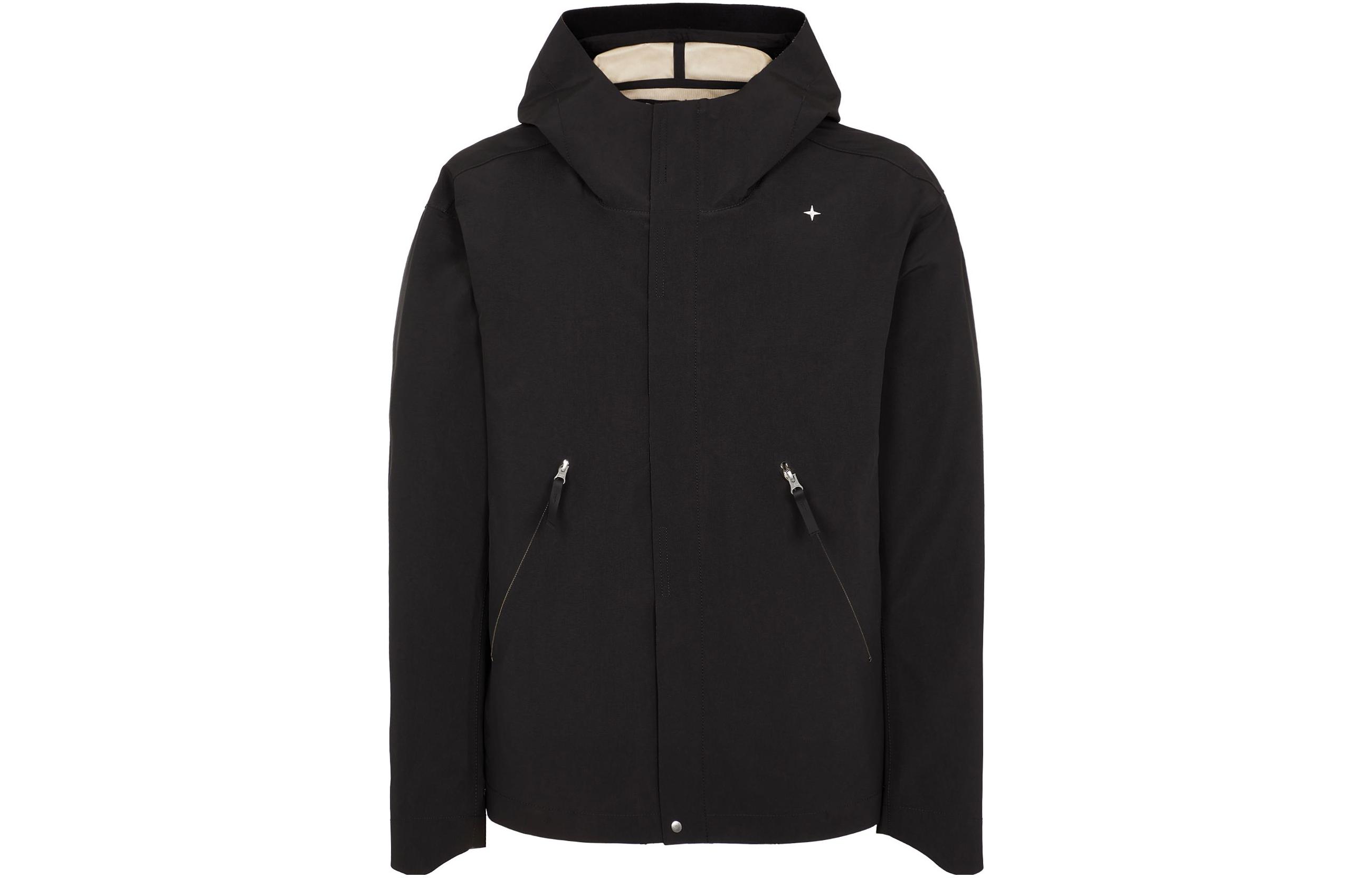Stone Island Stellina SS23 Nylon Canvas Hooded Jacket Black Unisex with Star Embroidery 7915402G1-V0029