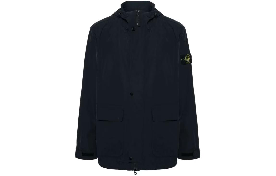 Stone Island Stone Island Logo Hooded Zip Jacket Navy Blue 801541520-V0020