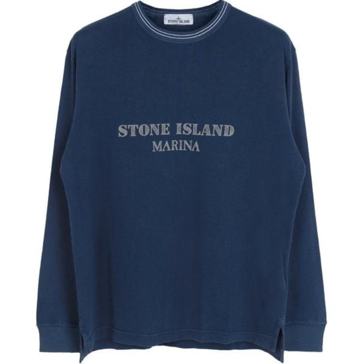 Stone Island Striped Logo Print Crewneck Sweatshirt Men Royal Blue 8015206X4-V0127