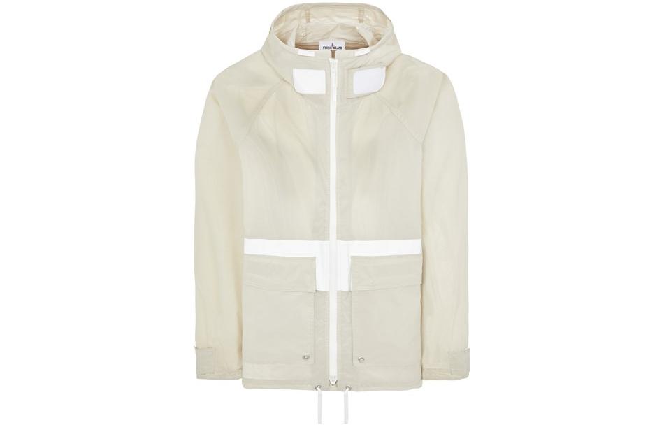 Stone Island Striped Print Nylon Pocket Hooded Jacket Unisex Sand Color 7915436X1-V0095