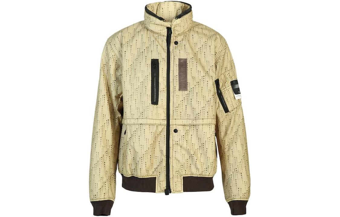 Stone Island Striped Zip-Up Stand Collar Jacket Yellow 711940604-V0054