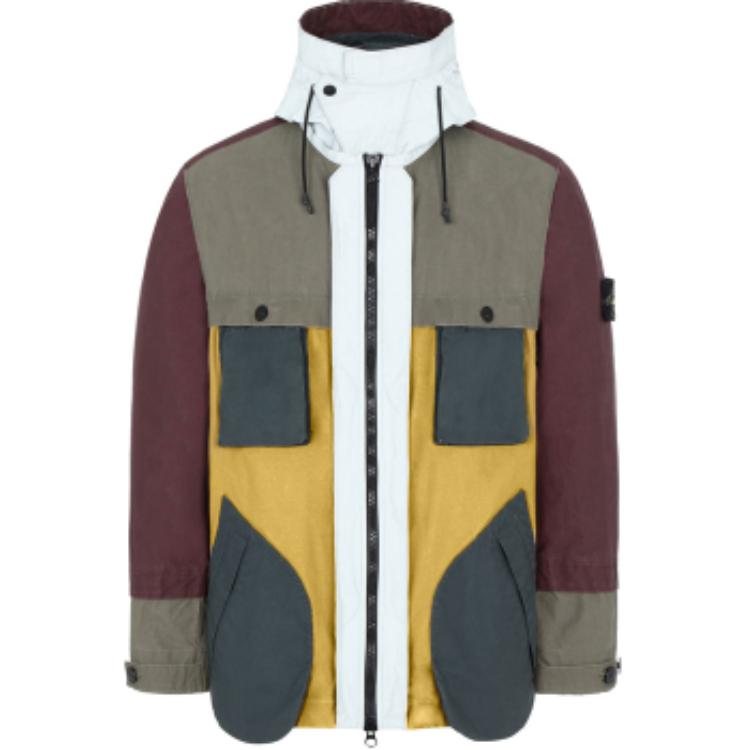 Stone Island Two-Tone Hooded Loose Fit Zip Jacket Yellow 711542155-V0034