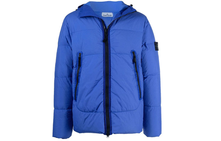Stone Island Unisex Blue Solid Color Hooded Down Jacket. 751540123-V0043