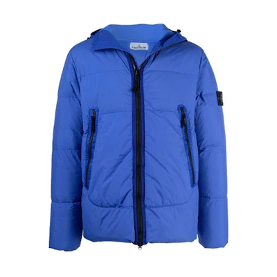 Stone Island Unisex Blue Solid Color Hooded Down Jacket. 751540123-V0043