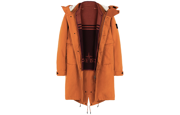 Shop STONE ISLAND Unisex Jaket Parka Hooded Liner Boleh Tanggal - Jingga. 711570449-V0032
