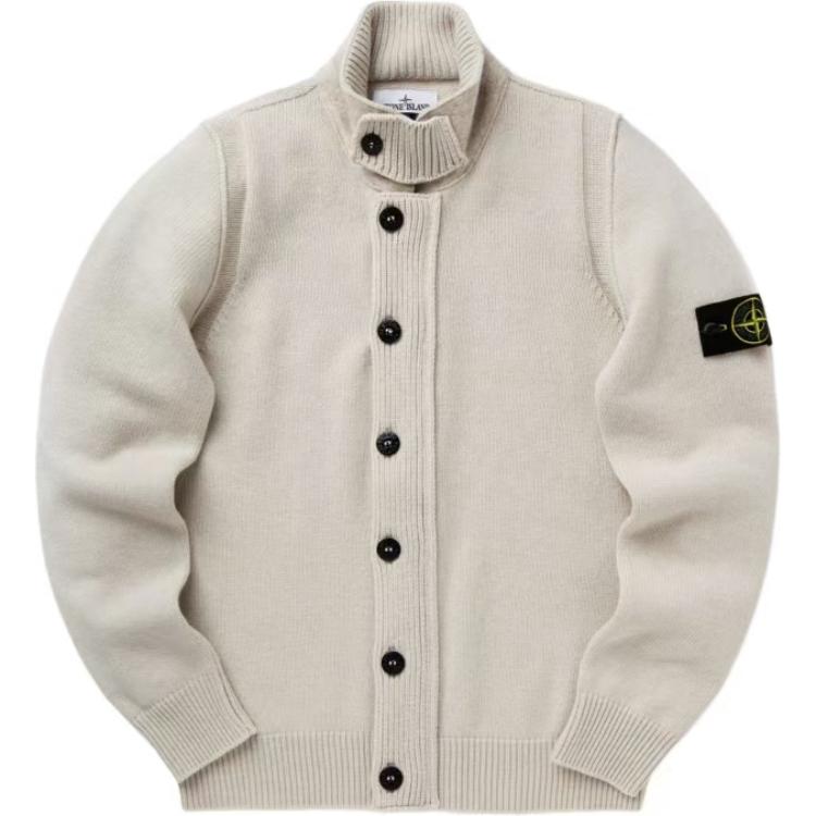 Stone Island Unisex White Knitted Sweater Single-Breasted Long Sleeve Jumper. 8115547A3-V0097
