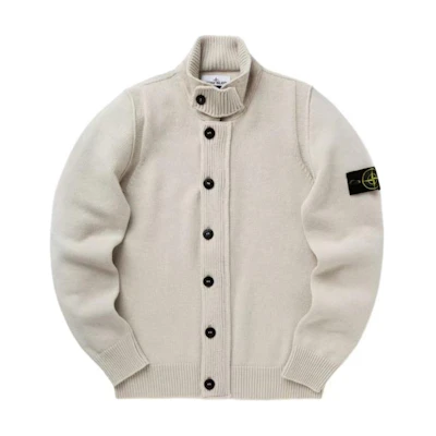 Stone Island Unisex White Knitted Sweater Single-Breasted Long Sleeve Jumper. 8115547A3-V0097