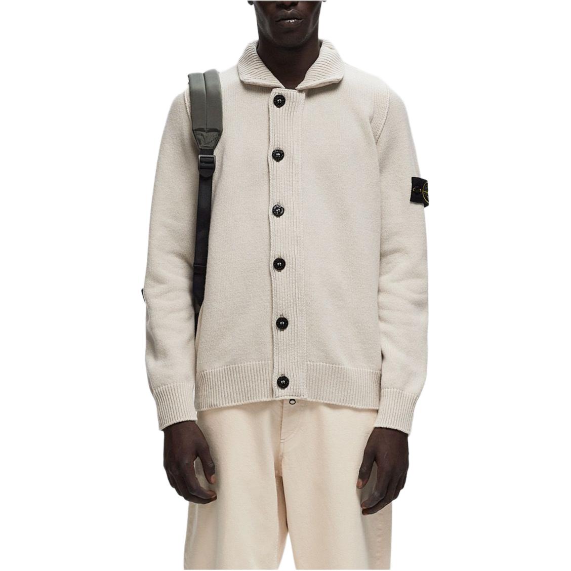 Lookbook Stone Island 男女款白色針織長袖開襟毛衣. 8115547A3-V0097